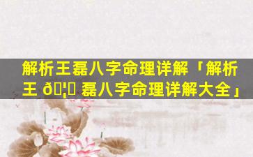 解析王磊八字命理详解「解析王 🦆 磊八字命理详解大全」